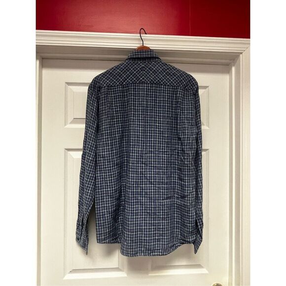 Saks Fifth Avenue Blue & Green Plaid 100% Linen Button Down Shirt sz L EUC - Picture 6 of 6